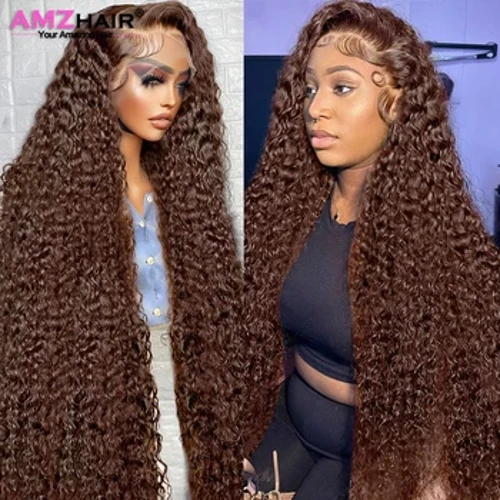 Hd Marrone Cioccolato Riccio crespo 13x4 13x6 Anteriore Del Merletto Parrucche Dei Capelli Umani Per Le Donne Pre Pizzicate Glueless Colore Marrone 360 ​​Parrucca Piena Del Merletto