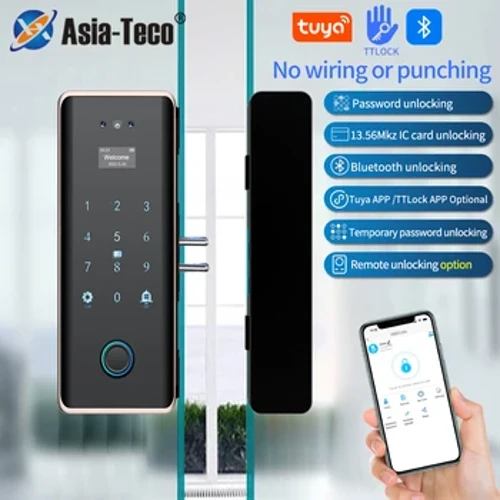 TUYA FACE 3D Smart Glass Door Lock Security con la fotocamera Riconoscimento del viso Password Biometric Chiave Biometric App Unlock