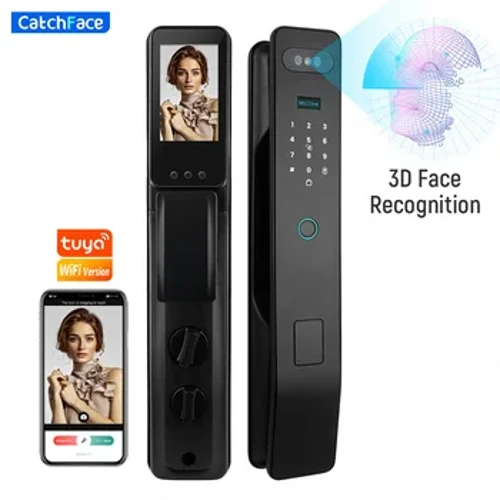 Nhận dạng khuôn mặt Khóa cửa tự động TUYA Vân tay cửa trước Khóa thông minh Camera chữ số Hiển thị màn hình bên trong