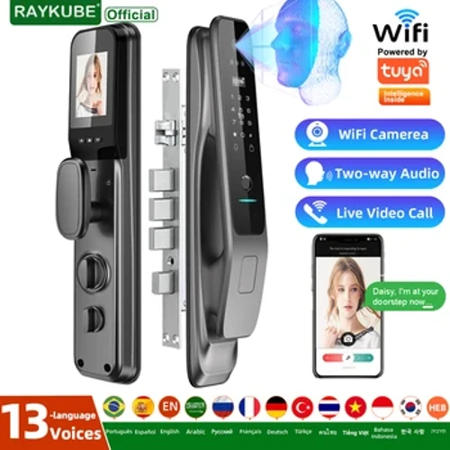 Нов Raykube X50 Tuya WiFi 3D Препознавање на лицето Дигитално заклучување на вратата за отпечатоци со WiFi Камера со далечинска апликација Видео повик 13-Language