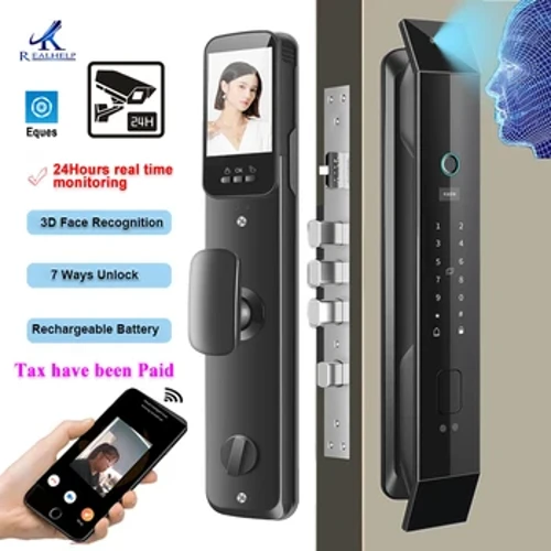 Bloqueio inteligente de reconhecimento facial 3D com controle de aplicativo de impressão digital de reconhecimento facial HD Campainha de vídeo com câmera