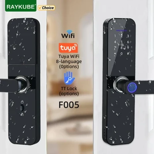 RAYKUBE F005 IP65 vodotěsný Tuya Wifi/TT zámek Elektronický inteligentní zámek dveří s odemknutím otisku prstu/chytré karty/hesla/klíče/aplikace