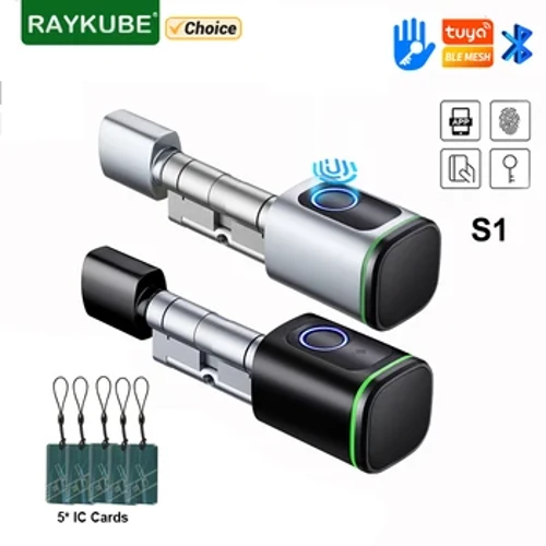 Pametna elektronska ključavnica RAYKUBE S1 Tuya BLE TT Lock z DIY Cylinder Core Fingerprint APP Keys IC Card Unlock for Home Hotel