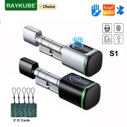 RAYKUBE S1 Tuya BLE TT Lock Smart Electronic Door Lock na may DIY Cylinder Core Fingerprint APP Keys IC Card Unlock para sa Home Hotel