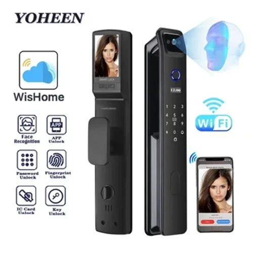 Sinh trắc vân tay Nhận dạng khuôn mặt Khóa cửa thông minh chống nước có màn hình camera Ứng dụng Wifi Mở khóa từ xa Mã khóa Nfc C
