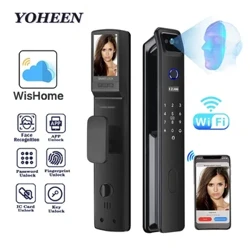 Sinh trắc vân tay Nhận dạng khuôn mặt Khóa cửa thông minh chống nước có màn hình camera Ứng dụng Wifi Mở khóa từ xa Mã khóa Nfc C