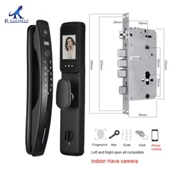 40-70 mm yog'och eshik barmoq izi qulfi APP USmart Go Open 13.56MHZ Rfid karta eshik qulfi uchun 3D yuzni tanish aqlli kamera qulfi