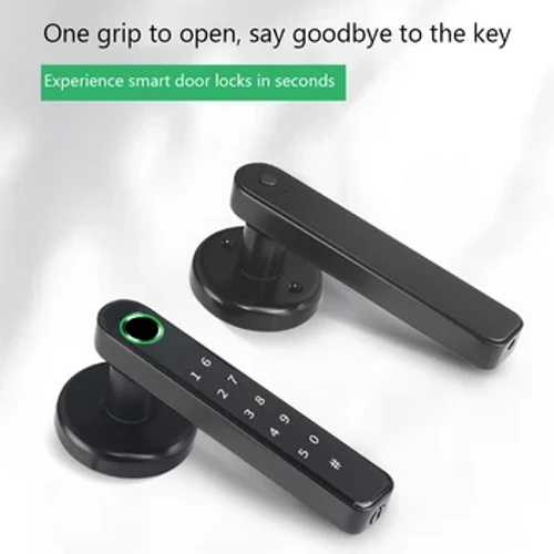 Kanthi Tuya Biometric Fingerprint Smart Door Lock Elektronik Digital Lock Sandi Fingerprint Keyless Keamanan Door Handle Ngarep