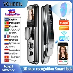 Tuya APP Wifi 3D Nhận dạng khuôn mặt Khóa cửa thông minh Camera vân tay Khóa kỹ thuật số có mã khóa Thẻ Nfc cho căn hộ gia đình