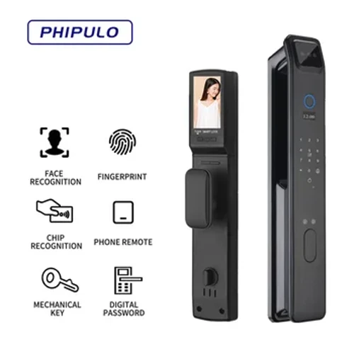 PHIPULO Нова биометрична брава с пръстов отпечатък Smart Door Lock Парола Електронни брави Ключ IC Card Отключване на камера Електронна брава