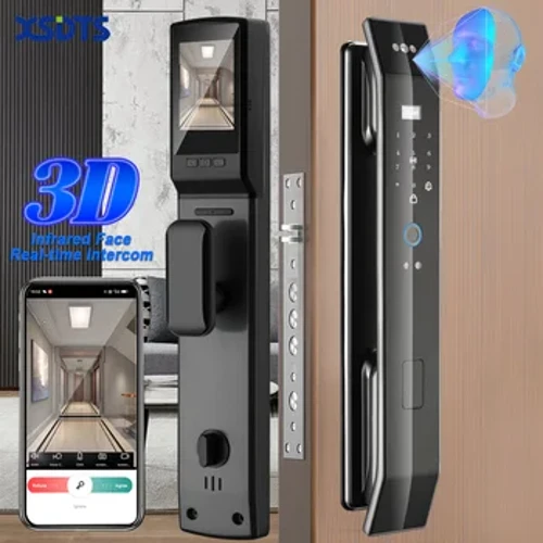 Tuya Smart 3D ýüz gapy gulpy howpsuzlyk kamerasy Real wagt interkom monitor Barmak yzynyň paroly Biometrik elektron açary açmak