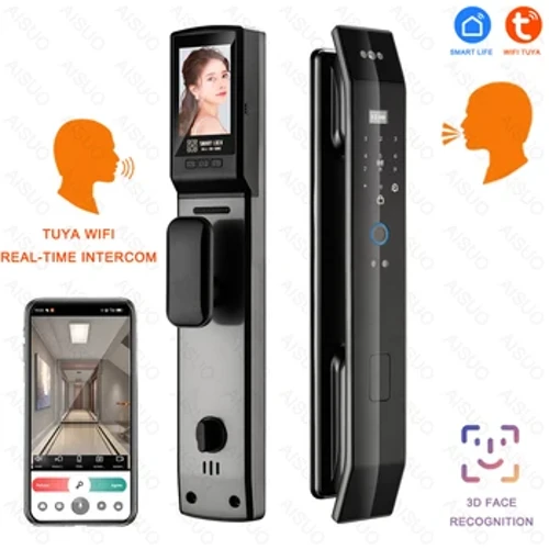 Tuya 3D Face Sanntidsintercom Smart Dørlås Sikkerhetskamera Intelligent Fingeravtrykk Passord Biometrisk elektronisk nøkkelopplåsing