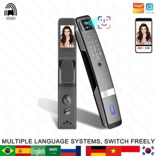 Tuya Smart 3D Face Door Lock Zabezpečení Face & Camera Monitor Inteligentní otisk prstu Heslo Biometrické odemknutí elektronického klíče
