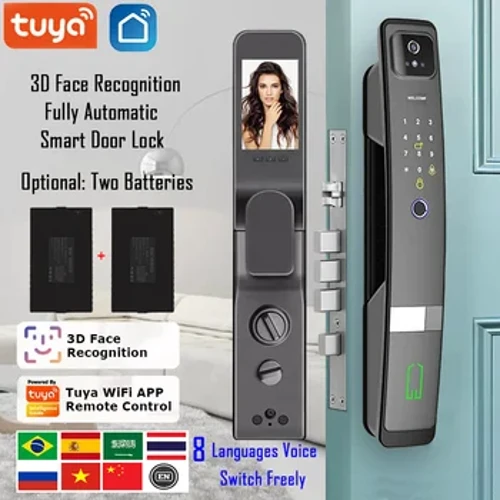 WiFi Tuya APP Englesch / Russesch / Spuenesch / Portugisesch Stëmm Digital 3D Gesiichtserkennung Fangerofdrock Smart Door Lock Mat Kamera