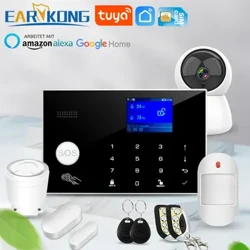 Wifi GSM Alarm System 433MHz Hjem Tyverisikkerhedsalarm Trådløs Kablet Detektor RFID Touch Keyboard Temperatur Luftfugtighed Alexa