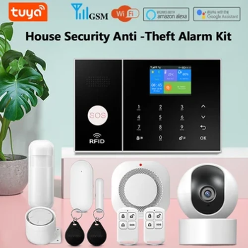 MULO Wifi GSM-larmsystem för hem trådlös säkerhet inbrottssystem Kit 2G Smart Life Tuya App Control Arbeta med Alexa
