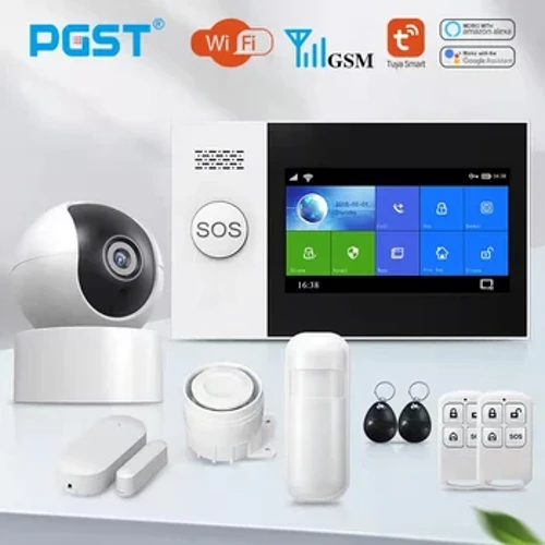 PGST PG-107 Tuya Di-wifr Cartref WIFI GSM Diogelwch Cartref Gyda Synhwyrydd Symudiad Synhwyrydd Synhwyrydd Byrgler System Rheoli Larwm APP Cymorth Alexa