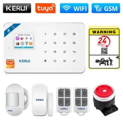 KERUI Tuya Smart WIFI GSM-sikkerhedsalarmsystem fungerer med Alexa Home Burglar Motion Detector Røgdør Vindue Sensor APP