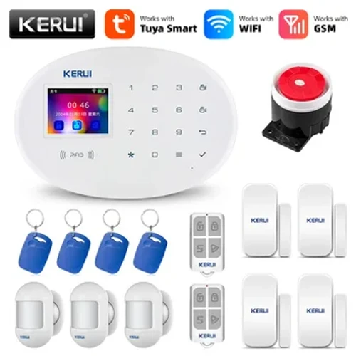 KERUI Tuya WIFI GSM alarmový systém Inteligentní zabezpečení domácnosti Buglar RFID APP Bezdrátový detektor pohybu IP kamera Systém alarmu