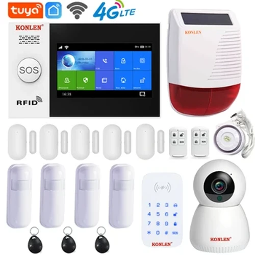 I-Tuya Smart Alarm System Security Ikhaya I-WIFI 4G GSM Iphaneli Yephaneli Yokuthinta Ihabhu Elingenantambo Ikhithi Yekhamera YeSolar Siren Motion Door Sensor