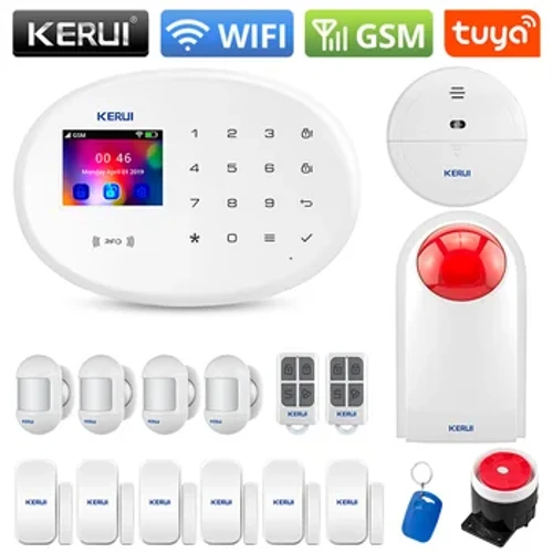 KERUI W202 Sistem Alarm Smart Tuya Keamanan Rumah WIFI 2G GSM Home Wireless APP Remote Control 2.4 Inch Layar Alarm Pencuri