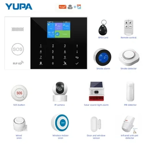PG-105 Wifi GSM namų apsaugos signalizacijos sistemos programa, valdymas nuotolinio lango durų Pir Sirenos dūmų dujų belaidis jutiklis infraraudonųjų spindulių Tuya APP