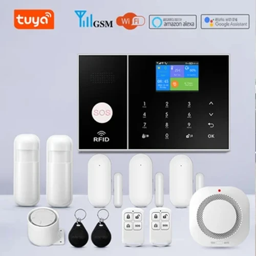 Gumagana ang YAOSHENG Tuya Wifi Gsm Security Alarm System Sa Alexa Home Burglar Motion Detector Smoke Door Window Sensor IP Camera