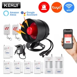 KERUI Tuya Smart WIFI bezvadu drošības signalizācijas sistēma Sirēna 433Mhz mājas ielaušanās kustības durvju sensors, saderīgs ar Google Home Alexa