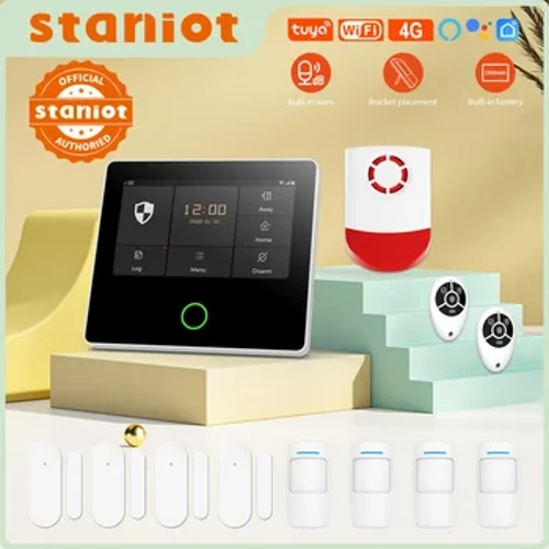 Staniot système d'alarme de sécurité à domicile 4G WiFi sans fil Tuya Kit anti-cambriolage intelligent sirène intégrée fonctionne avec Alexa App télécommande