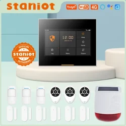 System Larwm Diogelwch Cartref Staniot 4G Di-wifr 433MHz Larwm Byrgler Smart WiFi gyda chefnogaeth Tuya Solar Siren 200 o ategolion