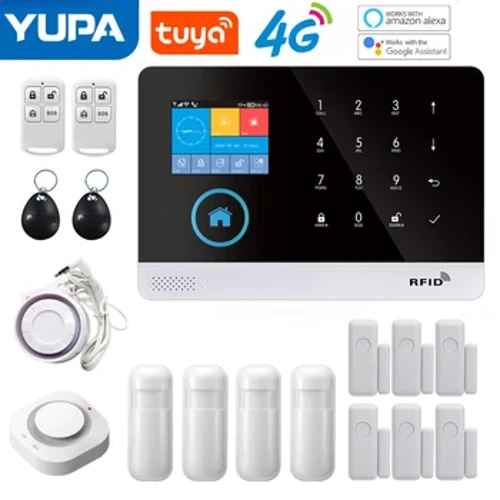 Système d'alarme de sécurité domestique sans fil 4G, capteur de porte/fenêtre WiFi avec application Smart Life Tuya, fonctionne avec Google Assistant Alexa