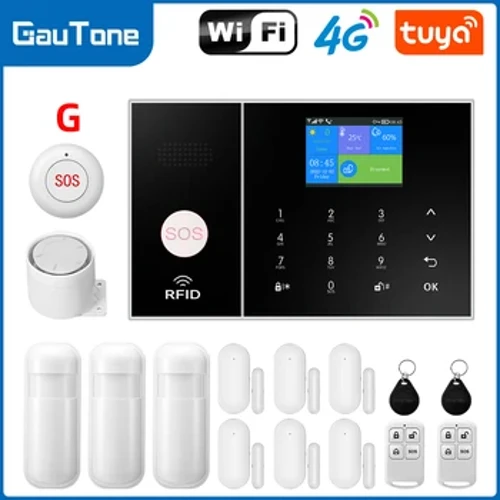 System Larwm Diogelwch WIFI GauTone 3G 4G GSM ar gyfer Cartref a Busnes Mae Rheoli APP Bywyd Clyfar Tuya Aml-iaith yn gweithio gyda Alexa