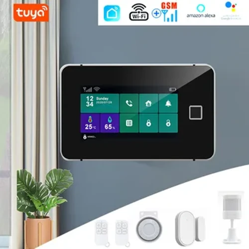 Tuya WiFi GSM Full Touch Armed Fingerprint Security Alarm System Temperature Humidity Display 433mhz Wireless Smart Home Burglar