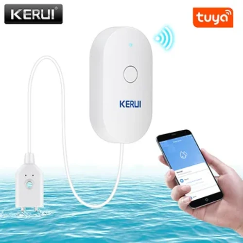KERUI WiFi vandens nuotėkio jutiklis Tuya APP Smart Life Potvynis Perpildymas Namų apsaugos signalizacijos sistema Vandens lygio detektorius