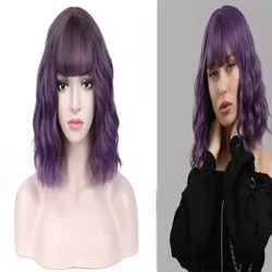Lolita Shoulder Length Deep Bob Purple Deep Wave Συνθετική περούκα μαλλιών με κτυπήματα