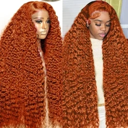Le Mythe Orange Ginger 13x6 HD Transparent Deep Wave Spets Frontal Människohår Peruk 30 40 Inch 13x4 Spets Front Peruker För Kvinnor