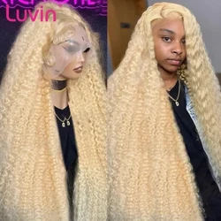 Luvin 613 Honey Blond Color 13x6 Spets Frontal Peruk Water Curly HD Transparent Brazilian Remy 13x4 Deep Wave Front Människohår Peruk