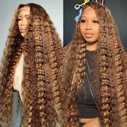 Cosdelu 30 40 Zoll Curly Highlight 13x4 Spëtzefront Mënsch Hoer Deep Wave 13x6 Spëtzefront Frontal Perück Brasilianer 250% Fir Fraen
