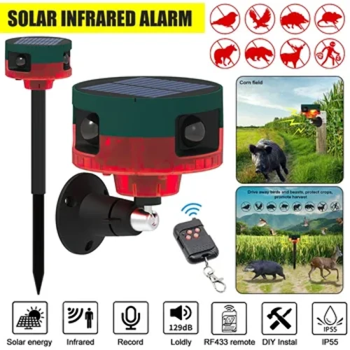 Năng Lượng Mặt Trời Cảm Biến Chuyển Động Hồng Ngoại Báo Động Máy Chống Nước Ngoài Trời Động Vật Đuổi Báo Động An Ninh 129dB Chó Sủa Tiếng Súng Âm Thanh
