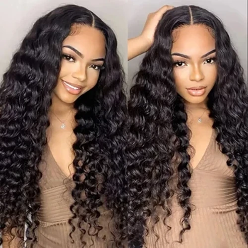 32 Zoll 180% Dicht 13x4 13x6 Deep Wave Transparent Spëtzekleeder Frontal Perücke Fir Schwaarz Fraen 4x4 Deep Curly Spëtzekleeder Perück Bling Hoer