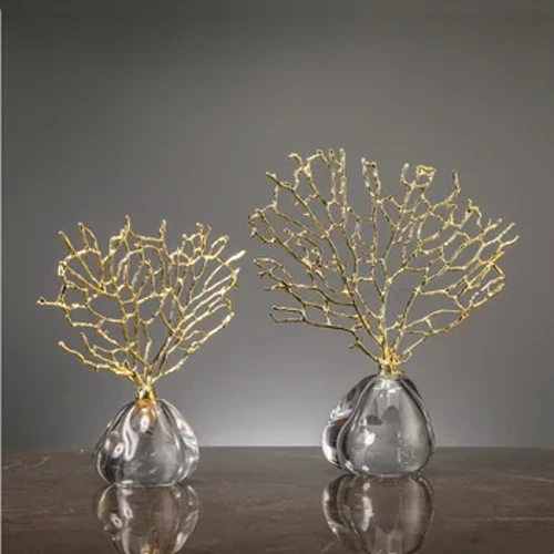Imitasyon Coral Ornament Crystal Metal Tree Glass Vase Hollow Metal Frame Resinous Coral Ocean Dekorasyon Figurines Home Decor