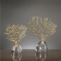 Imitatie koraal ornamenten kristal metalen boomglas vaas hol met metalen frame herstelige koraal oceaan decoratieve beeldjes home decor