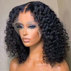 Krøllet menneskehår Kort BOB-parykker Deep Wave Transparent Blondeparykk Forplukkete Blekede knuter Remy Front Blondeparykker For Kvinner Blondeparykker