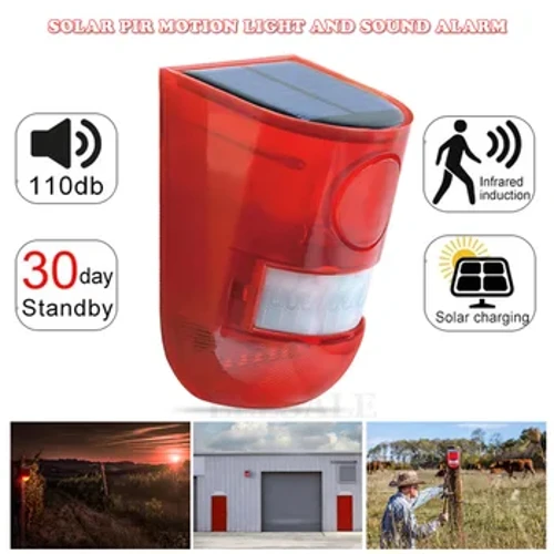 Nový solární infračervený alarm s pohybovým senzorem se 110db sirénovým stroboskopickým světlem pro domácí zahradu Carvan Carvan Security Alarm System