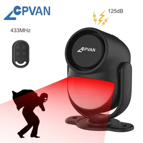 CPVAN Infrarød bevægelsesdetektor til hjemmets indbrudstyvssensor Sikkerhedsbeskyttelse Trådløs 433MHz PIR -bevægelsessensor 125dB lyd