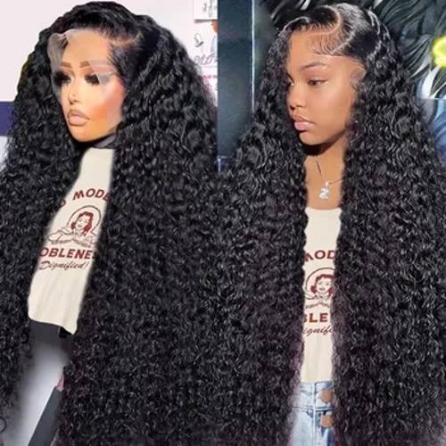 26 32 modfedd cyrliog Brasil 13x4 13x6 HD flaen Lace tryloyw Dynol Remy Gwallt Wig Rhydd Ton Ddofn Ffrynt Wigiau 180% Dwysedd