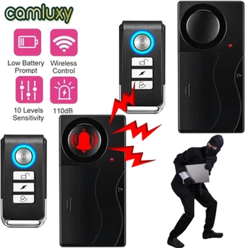 Протиугінна сигналізація Camluxy 110db Гучна сигналізація дверей і вікон Бездротова вібраційна сигналізація з дистанційним керуванням Велосипедні датчики безпеки