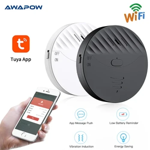 Awapow Tuya WiFi Vibrasjonssensor Alarm Vindudør Trådløs vibrasjonsdetektor 130dB Lyd For Home Security Anti Theft System