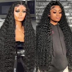 250 Dicht 30 40 Zoll Deep Wave Wig Transparent HD 13x4 Spëtzefront 13x6 Spëtzefront Mënsch Hoer Perücken Brasilianer Remy Fir Fraen