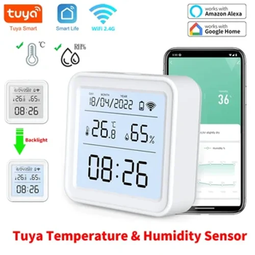 Tuya New WiFi Датчык тэмпературы і вільготнасці Smart Life Падсветка Гігрометр Тэрмометр Датчык Падтрымка Alexa Google Home Assistant